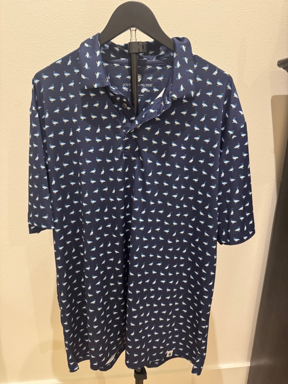 Southern Proper Navy Polo with Light Blue duck Motif